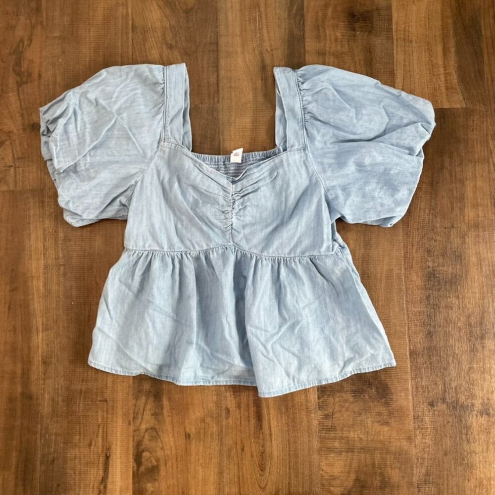 Old Navy Light Blue Puff Sleeve Peplum Top